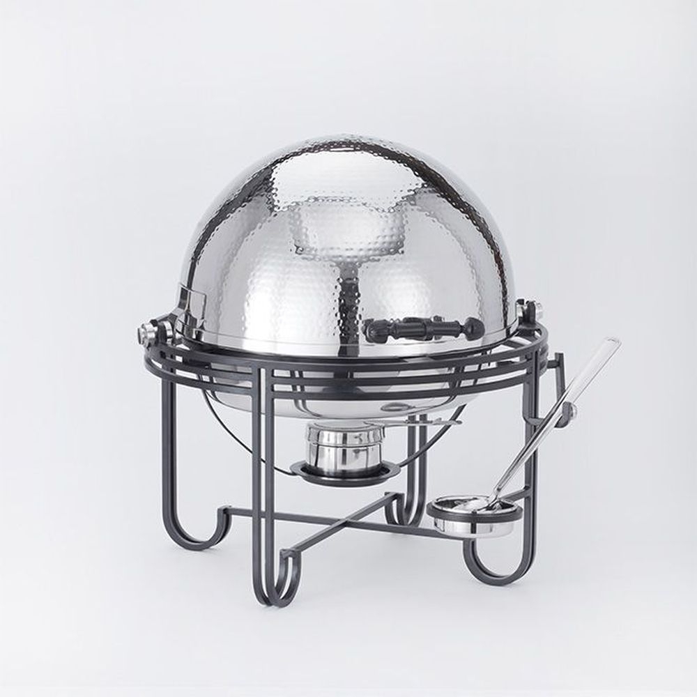 American Metalcraft Rectangular Hammered Stainless Steel Mesa Roll Top Chafer, 6 Quart.