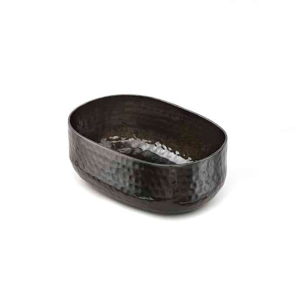 American Metalcraft Hammered Aluminum Black Oval Bowl, 25 Ounce Capacity