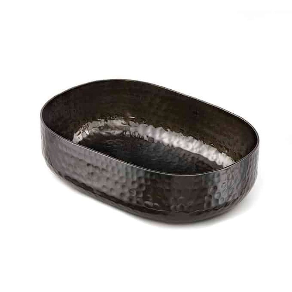 American Metalcraft Hammered Aluminum Black Oval Bowl, 48 Ounce Capacity