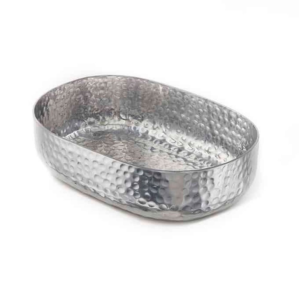 American Metalcraft Hammered Aluminum Silver Oval Bowl, 48 Ounce Capacity