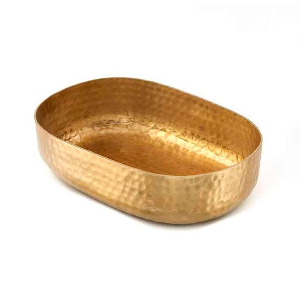 American Metalcraft Hammered Aluminum Gold Oval Bowl, 48 Ounce Capacity