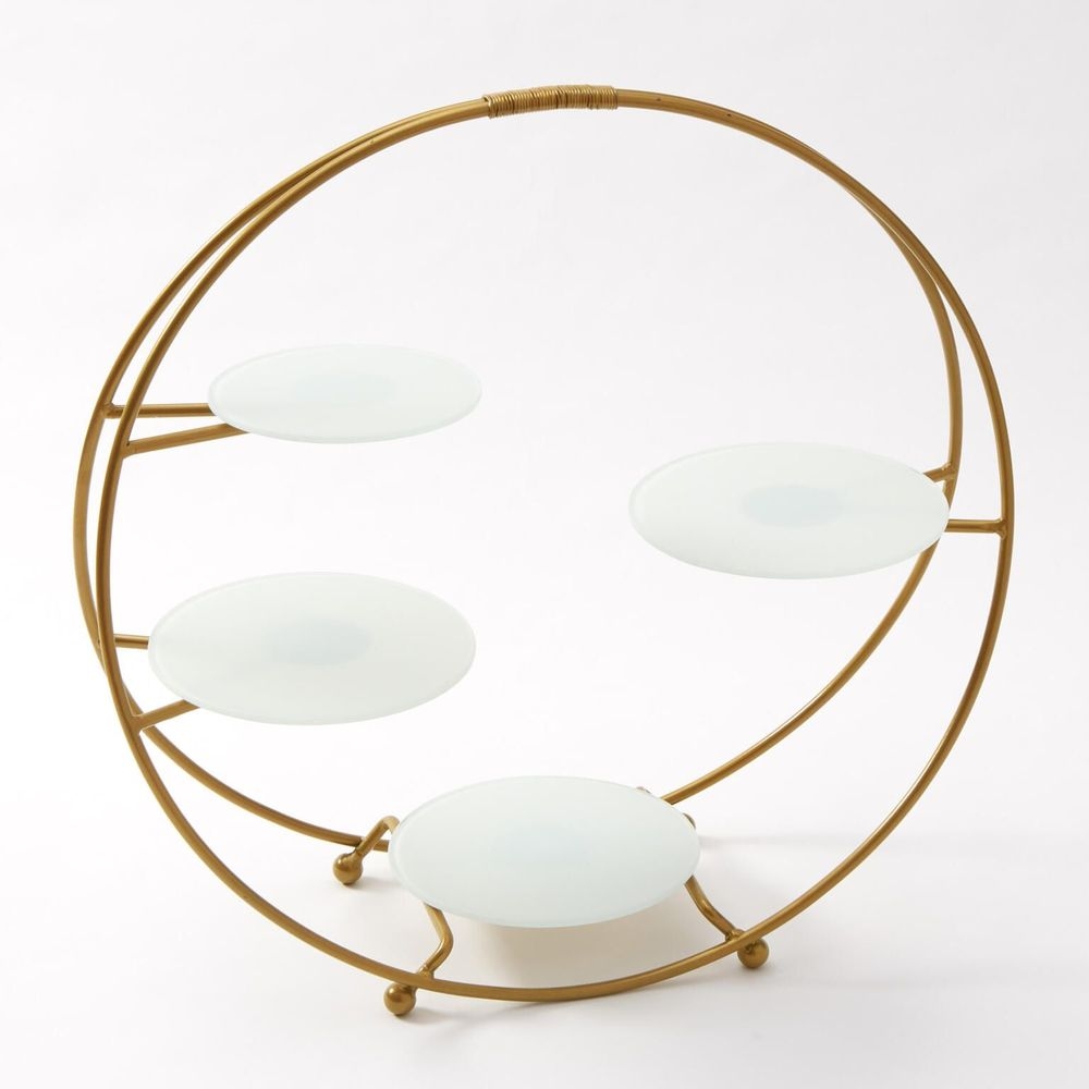 American Metalcraft Gold Iron/glass Round Four Tier Stand, 21 1/8 X 6 5/8 X 21 3/4 Inch