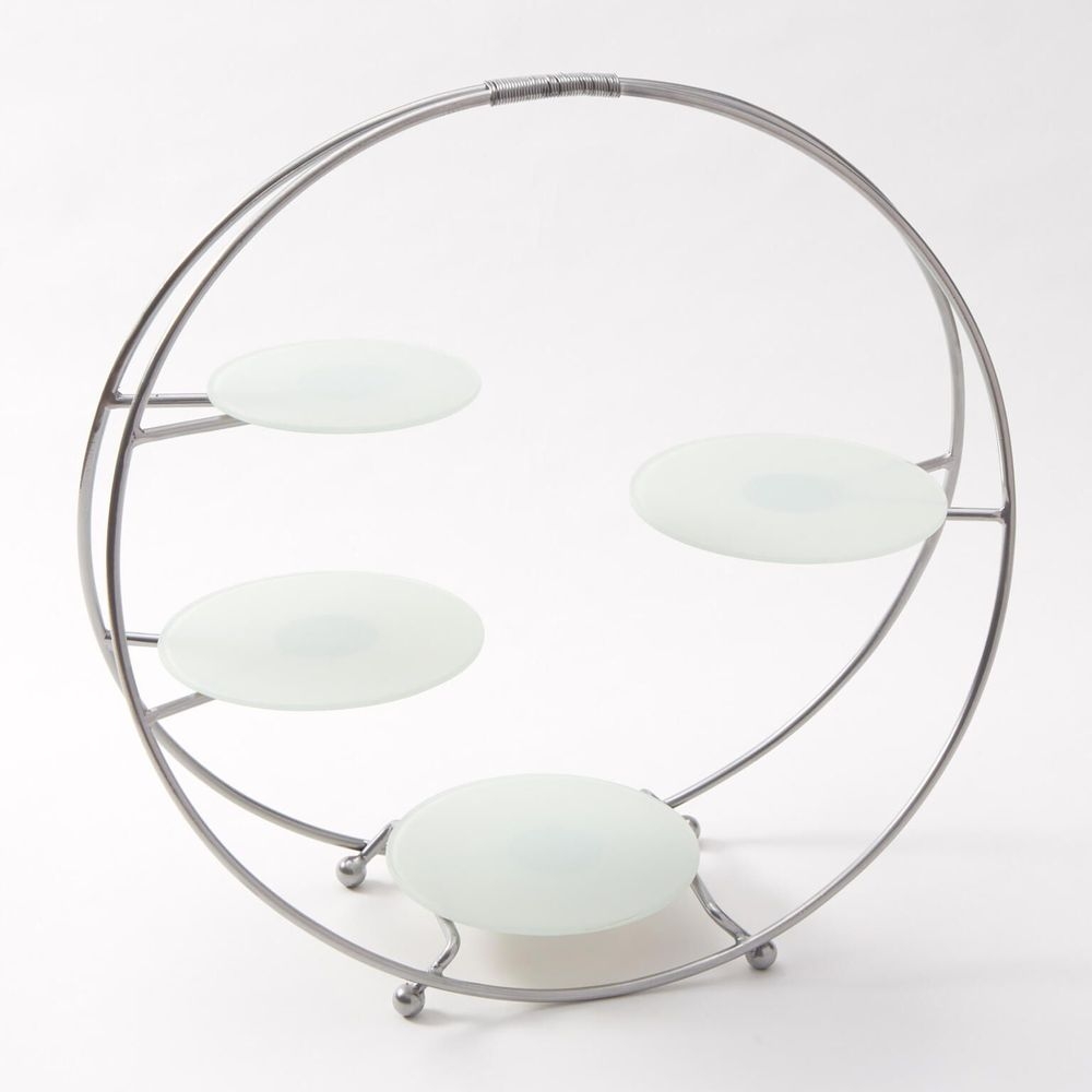 American Metalcraft Silver Iron/glass Round Four Tier Stand, 21 1/8 X 6 5/8 X 21 3/4 Inch