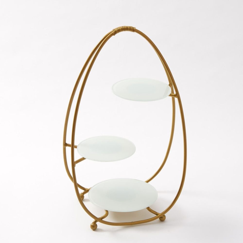 American Metalcraft Gold Iron/glass Oval Three Tier Stand, 12 X 7 X 20 1/2 Inch