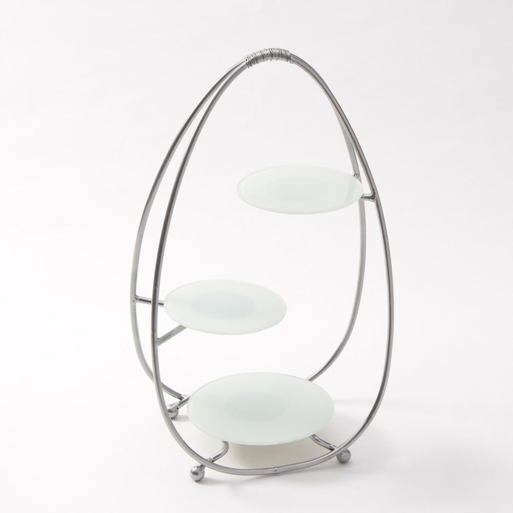 American Metalcraft Silver Iron/glass Oval Three Tier Stand, 12 X 7 X 20 1/2 Inch