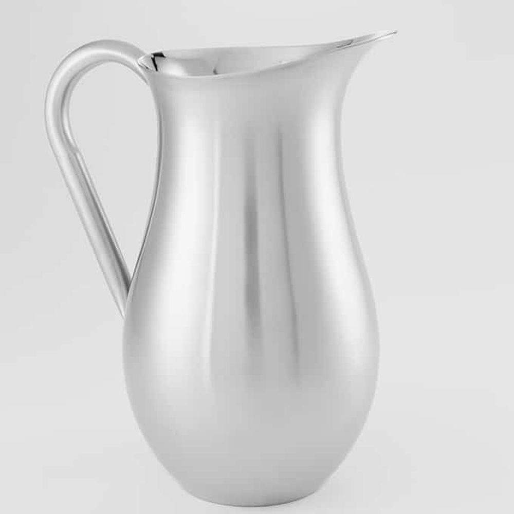 American Metalcraft Stainless Steel Satin Finish Long Neck Bell Pitcher With Ice Guard, 84 Ounce Capacity