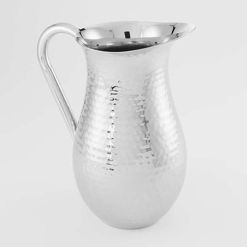 American Metalcraft Hammered Stainless Steel Long Neck Bell Pitcher With Ice Guard, 84 Ounce Capacity
