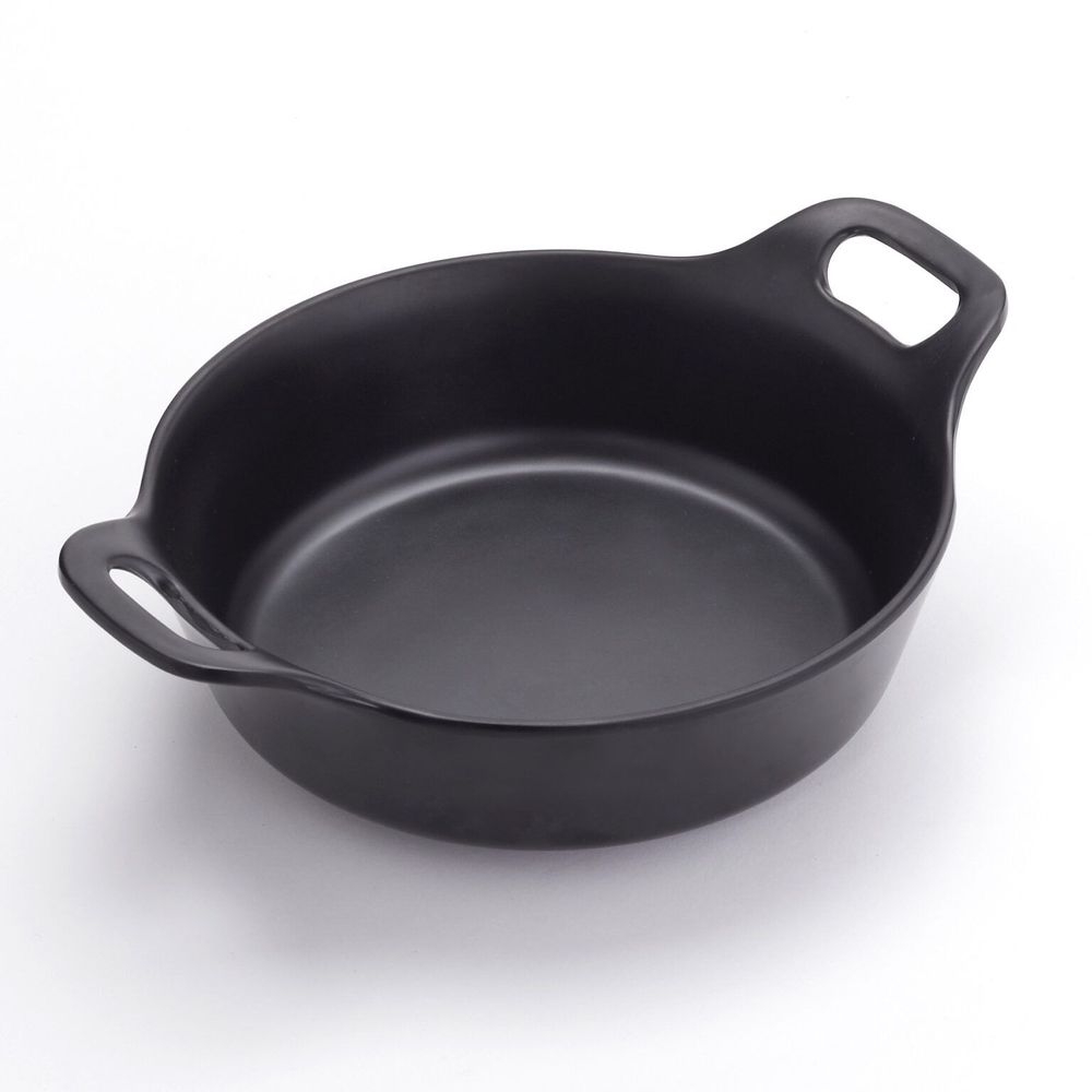 American Metalcraft Black Melamine Cast Iron Round Casserole With 9-7/8 Inch Length Handles, 7-5/8 Inch Dia. X 2-3/8 Inch