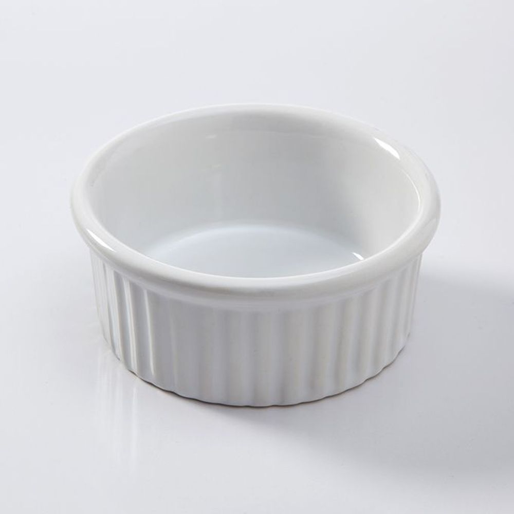 American Metalcraft White Ceramic 4 Ounce Ribbed Ramekin, 3-1/2 Inch Dia. X 1-5/8 Inch Height
