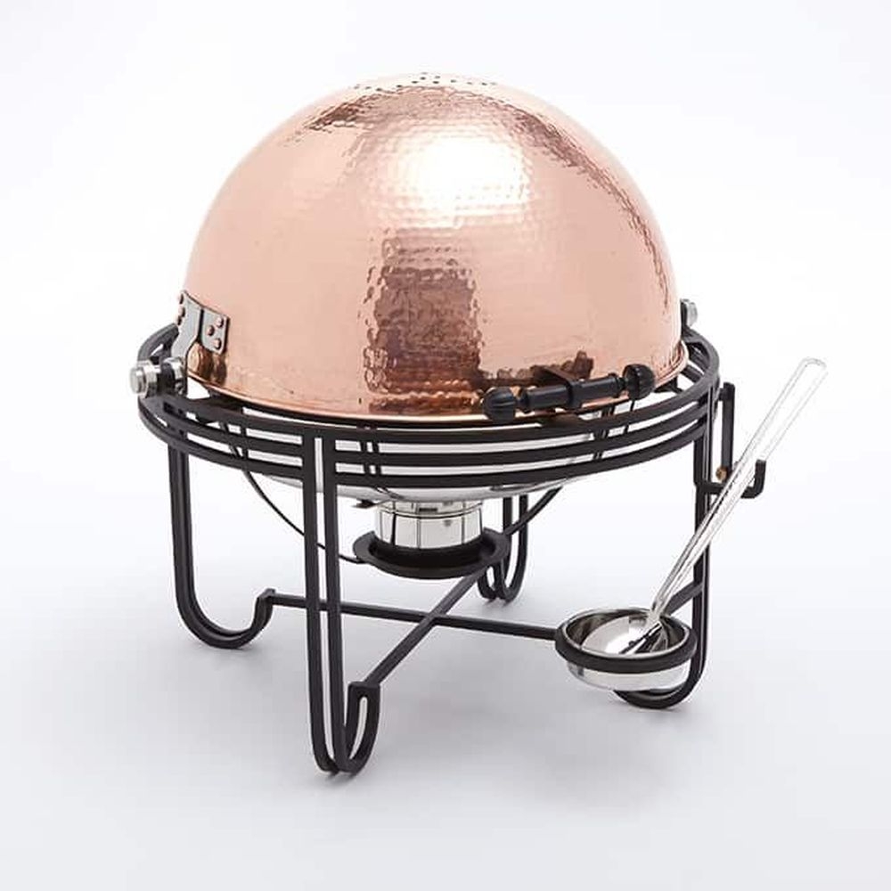 American Metalcraft Mesa Roll Top Round Chafer with Hammered Copper Cover, 6 Quart.