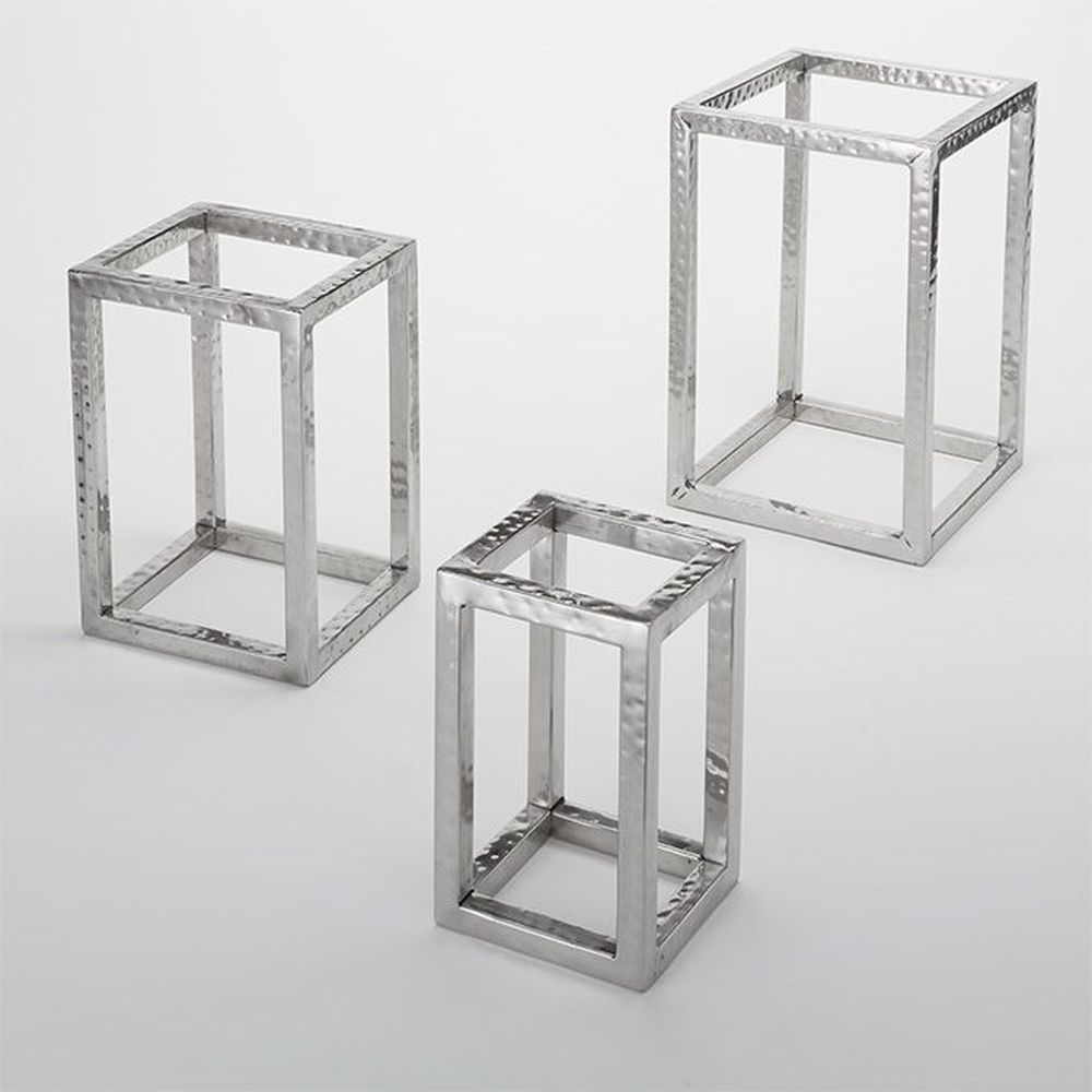 American Metalcraft Stainless Steel Hammered Frame Riser Set.