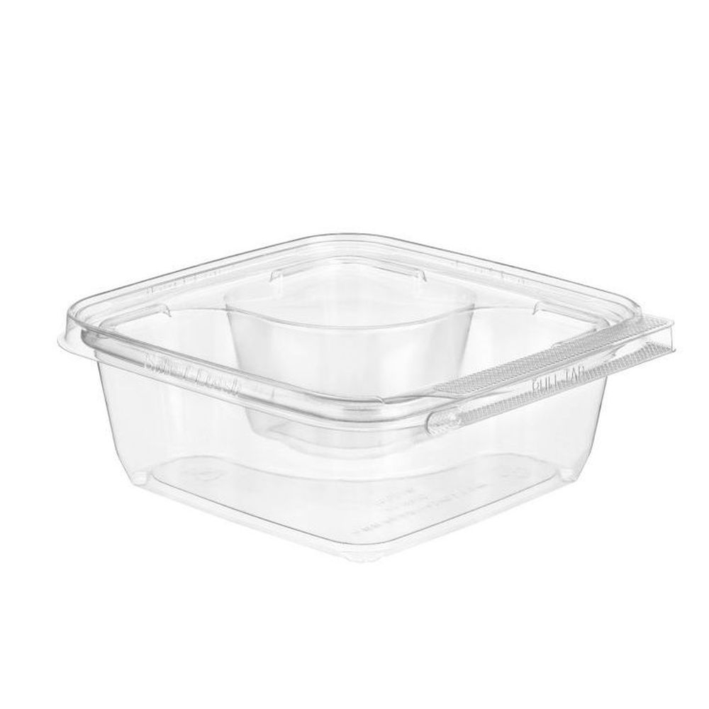 SnackWare PET Square Two Compartment Container with Hinged Lid
