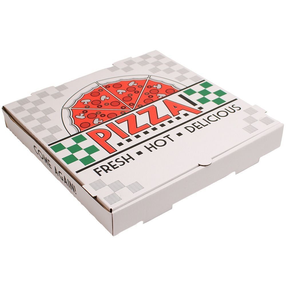 White/Kraft Stock Print B Flute Pizza Box 14 inch