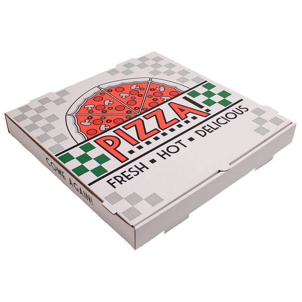 White/Kraft Stock Print B Flute Pizza Box 16 inch