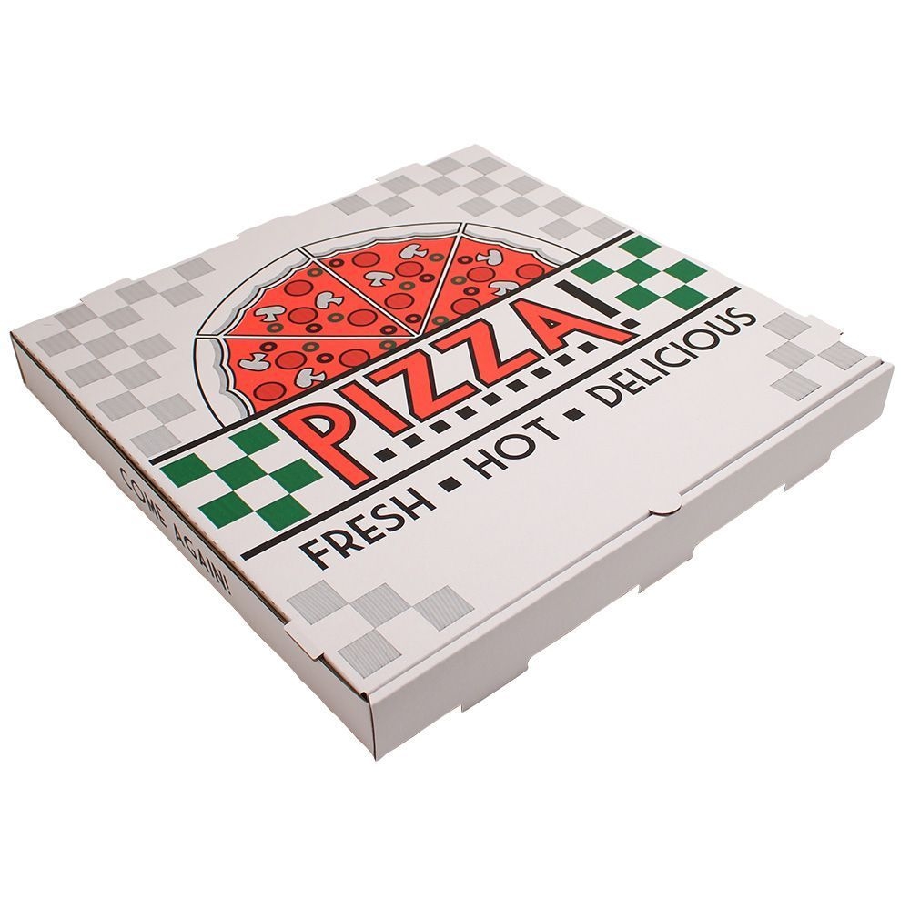 White/Kraft Stock Print B Flute Pizza Box 18 inch