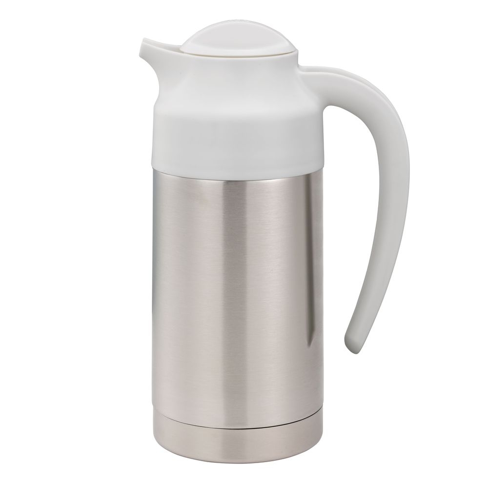 SteelVac Brushed Stainless and White Finish Vacuum Insulated Creamer with Steel Base and Twist Lid