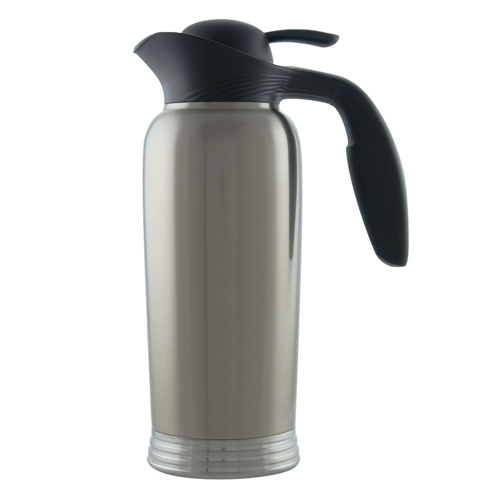 ErgoServ Stainless Vacuum Insulated Creamer with Brushed Stainless and Black Finish Push Button Lid