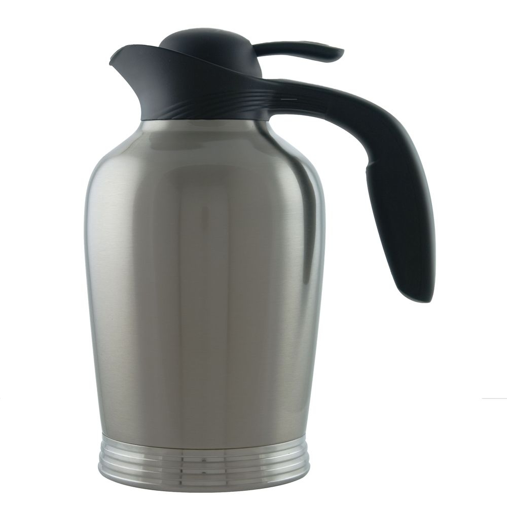 ErgoServ Stainless Vacuum Insulated Carafe with Brushed Stainless and Black Finish Push Button Lid 1.5 Liter Capacity