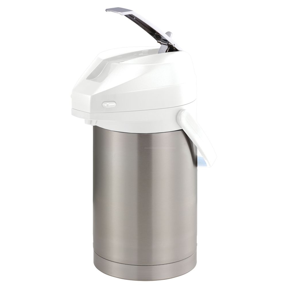 Color-Me-SVAC Brushed Stainless and White Finish Vacuum Insulated Airpot with Lever Pump Lid 2.5 Liter Capacity