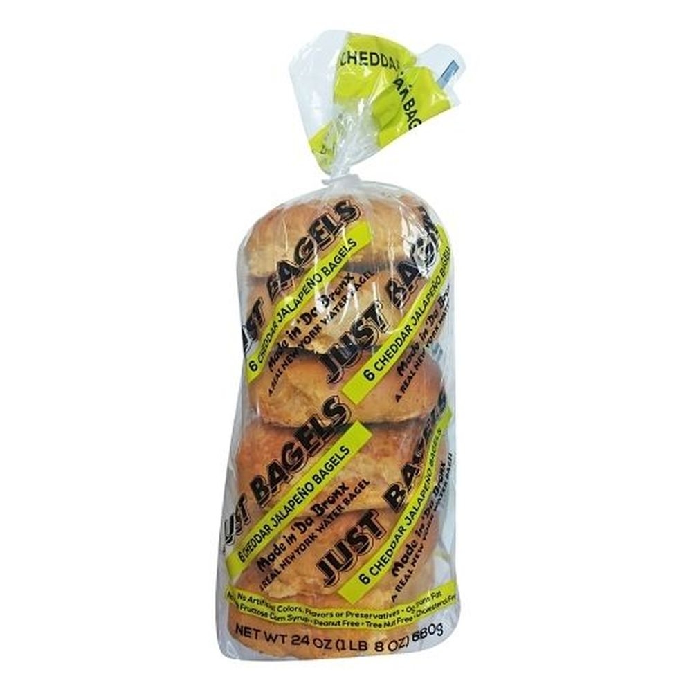 Just Bagels Sliced Cheddar Jalapeno Bagel, 6 count -- 8 per case