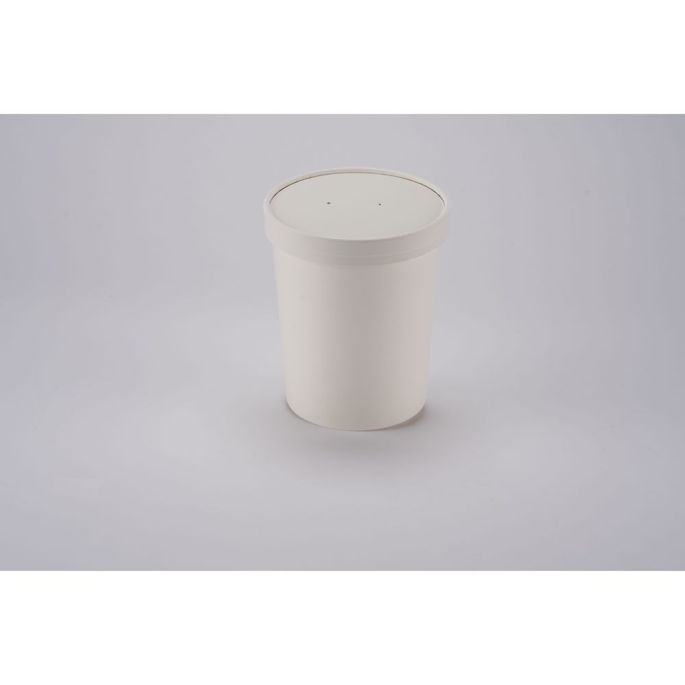 White Paper Soup Cup with Vented Lid