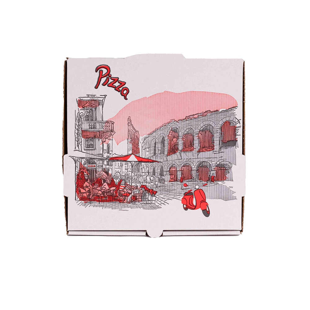 KITCH 24/7 12 x 12 x 2 Inch White Stock Print Design Corrugated Pizza Box -- 50 per case