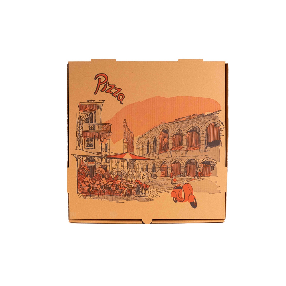 KITCH 24/7 16 x 16 x 2 Inch Brown Stock Print Design Corrugated Pizza Box -- 50 per case