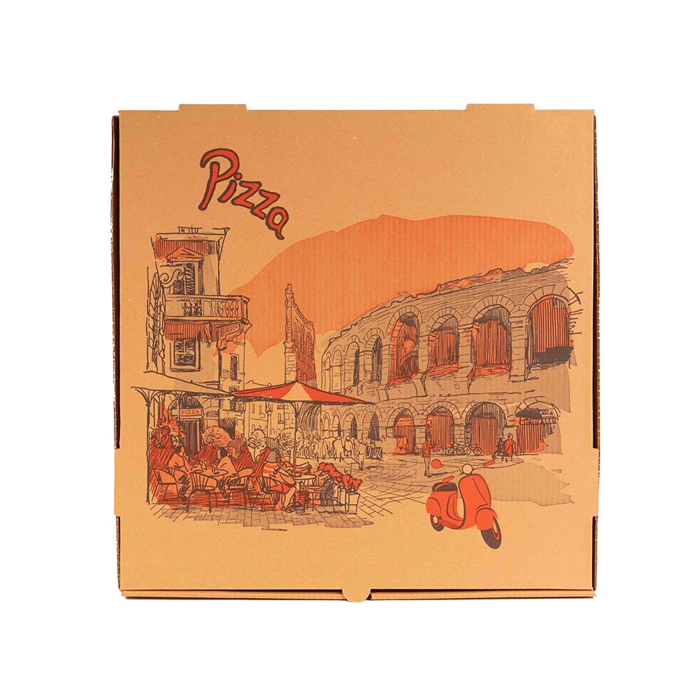 KITCH 24/7 18 x 18 x 2 Inch Brown Stock Print Design Corrugated Pizza Box -- 50 per case