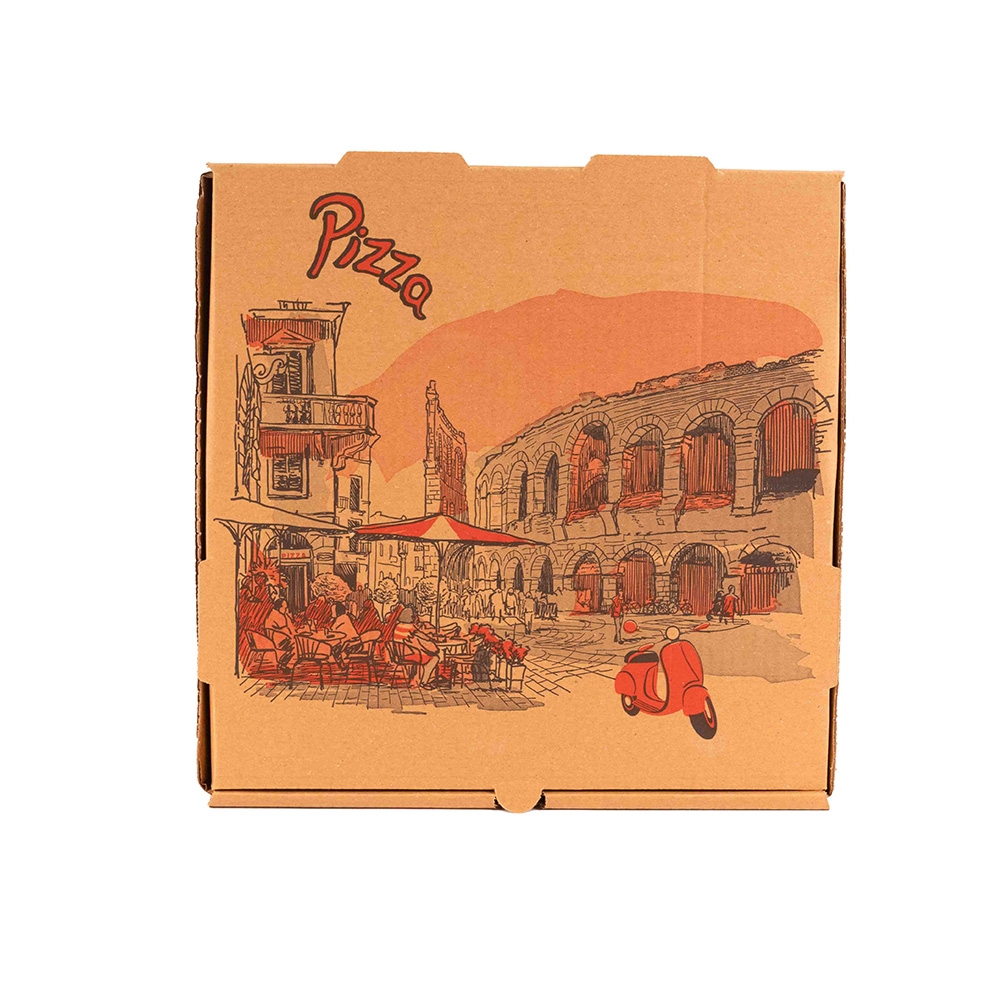 KITCH 24/7 12 x 12 x 2 Inch Brown Stock Print Design Corrugated Pizza Box -- 50 per case