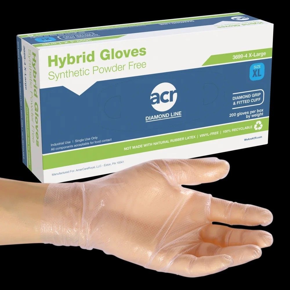 Hybrid Gen. 3.0 Clear Synthetic X Large Diamond Grip Powder-Free Gloves