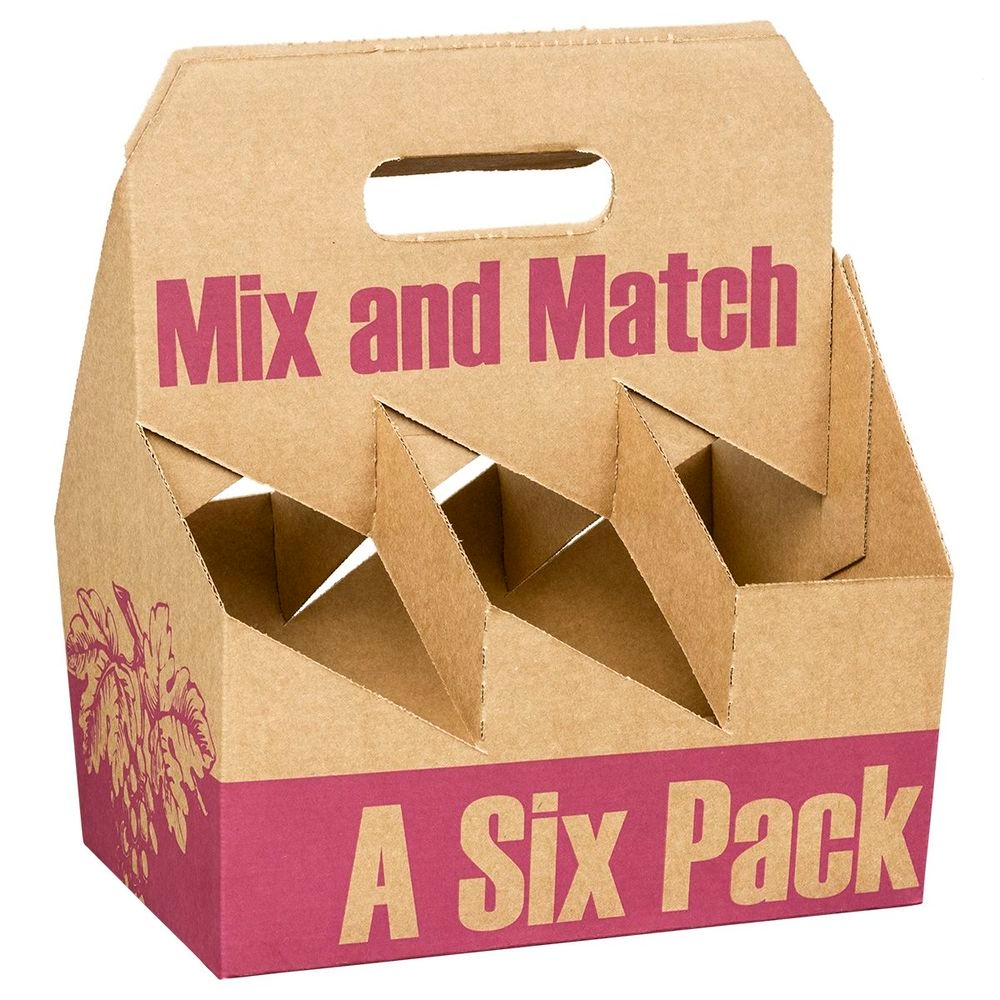 Inno-pak Mix And Match Print 6-bottle Corrugated Wine Carrier, 10.5 X 7 X 12 Inch -- 50 Per Case