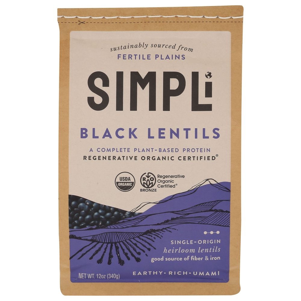 Simpli Regenerative Organic Black Lentils, 12 Ounce -- 8 Per Case