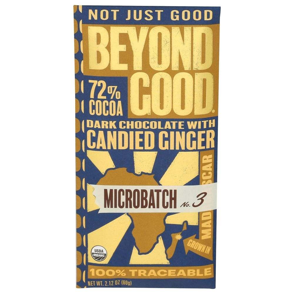 Organic 72 Percent Cocoa Dark Chocolate with Candied Ginger Microbatch Bar