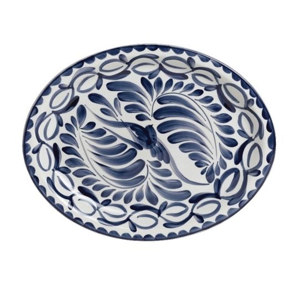 Puebla Alumina Vitrified 13.5 inch Blue Oval Narrow Rim Platter, 12 count
