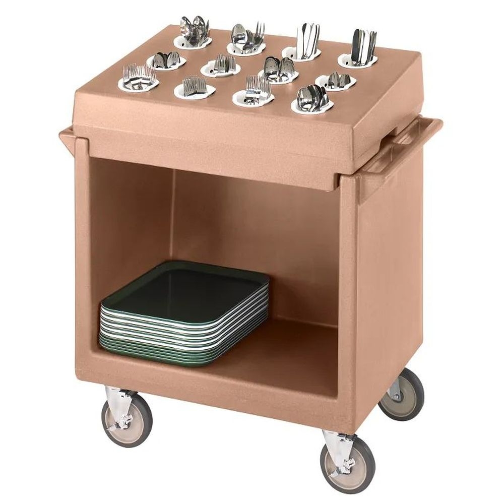 Cambro Coffee Beige Cart And Cutlery Rack Combination, 38 1/8 X 22 3/4 X 41 1/4 Inch