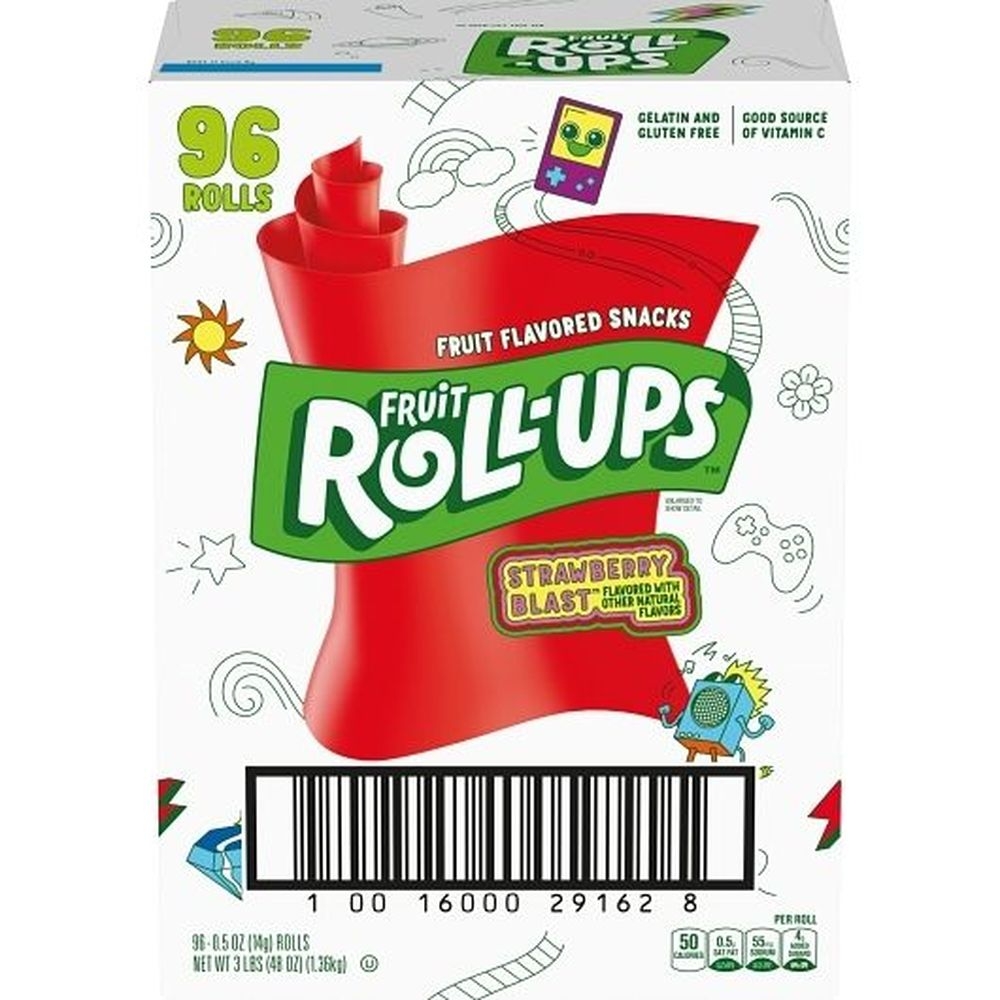 Fruit Roll-Ups Reduced Sugar Strawberry - 0.5 oz. pack, 96 per case