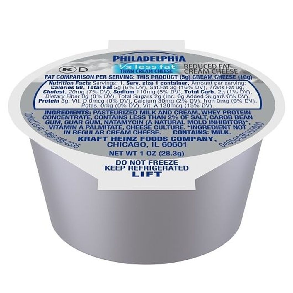 Kraft Philadelphia Light Cream Cheese - Cup, 1 Ounce -- 100 per case.