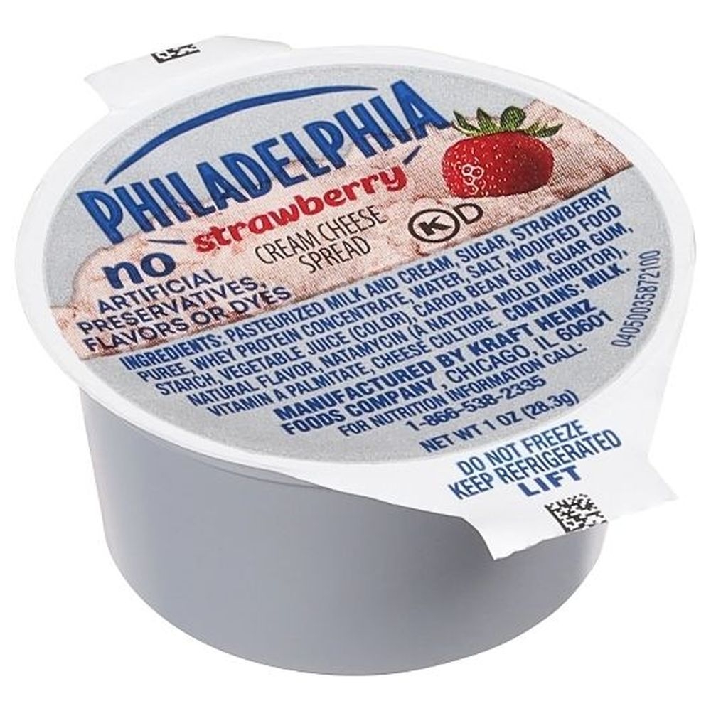 Kraft Philadelphia Strawberry Cream Cheese - Cup, 1 Ounce -- 100 per case.