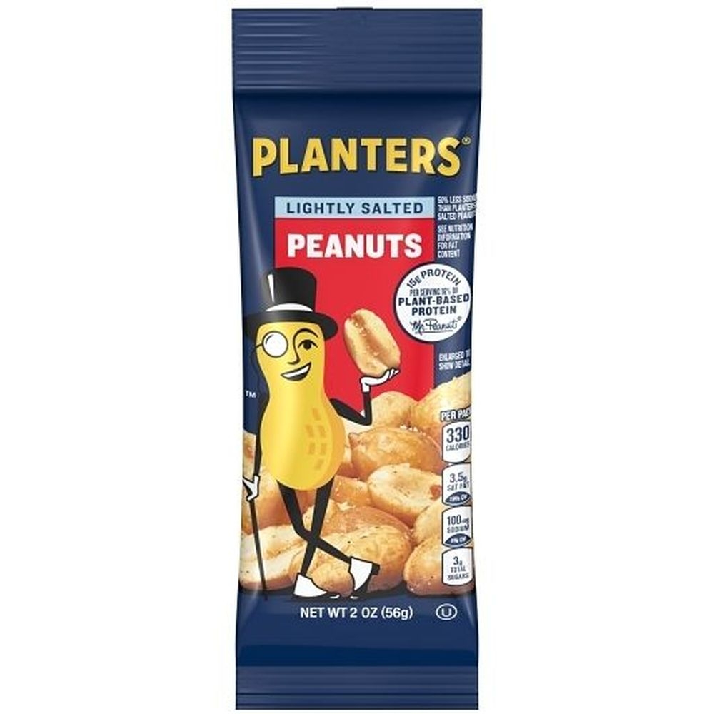 Planters Snack Nuts Light Salt Cocktail Peanuts, 2 Ounce -- 144 per case.