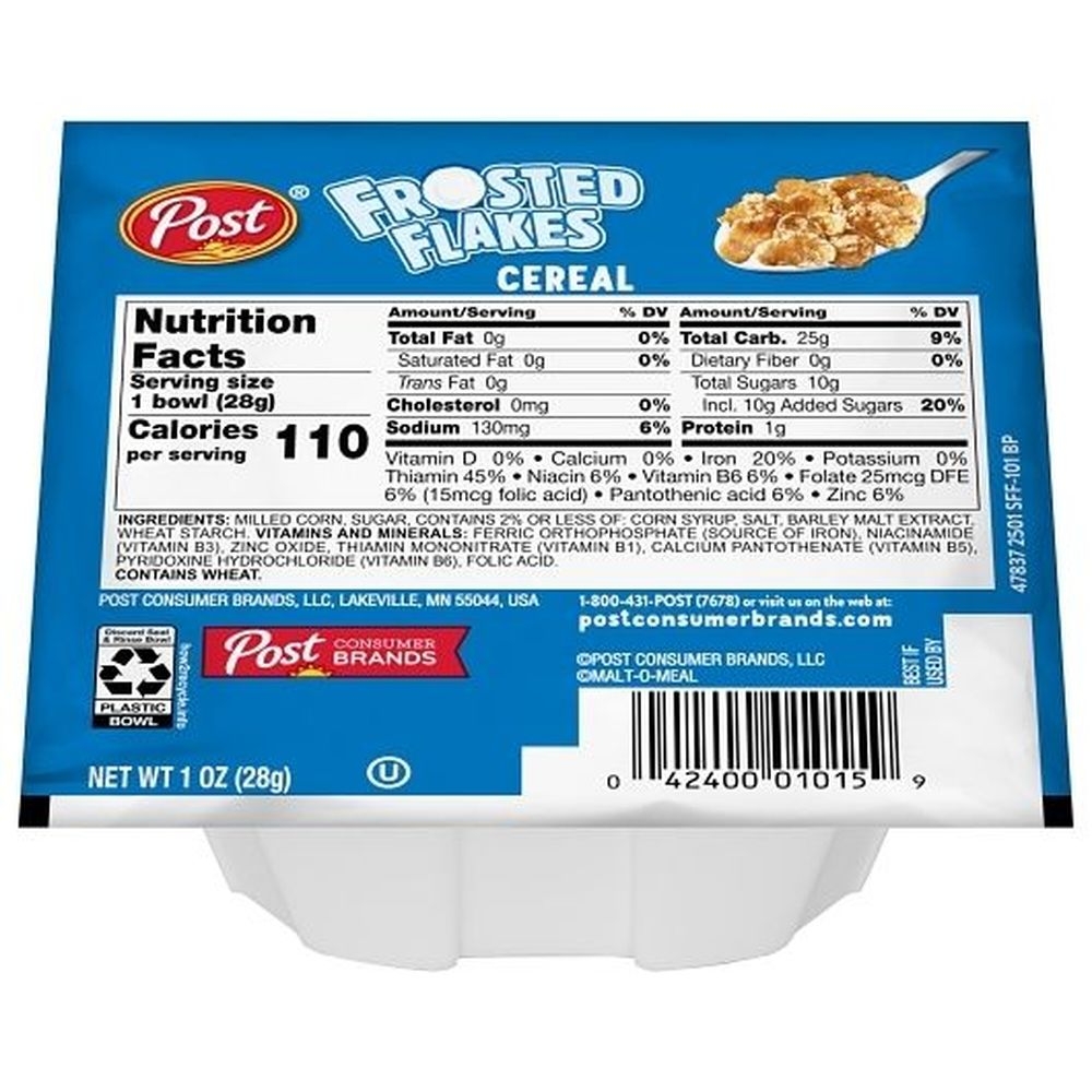 Malt-O-Meal Frosted Flakes Single Serve Bowl Pack Cereal, 1 Ounce -- 96 per case.