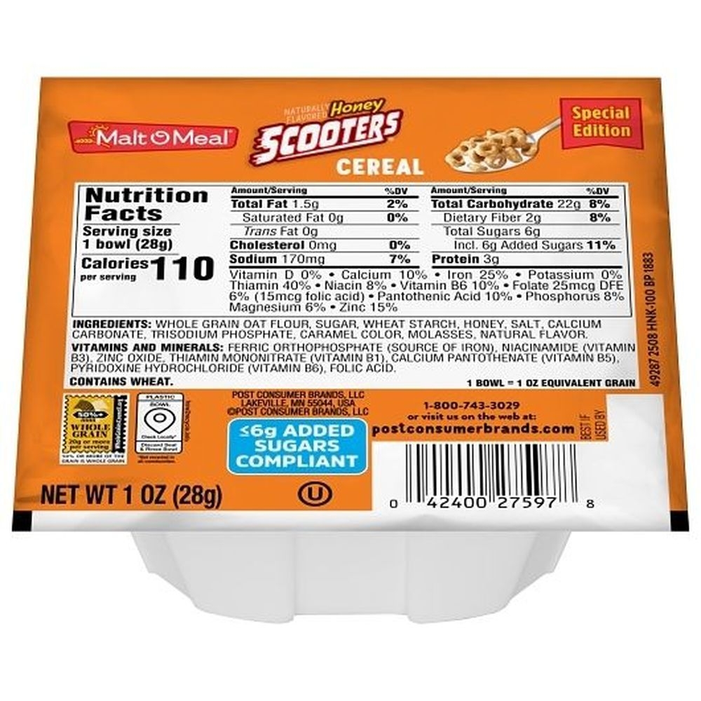 Malt O Meal Honey Scooters Cereal, 1 Ounce -- 96 per case