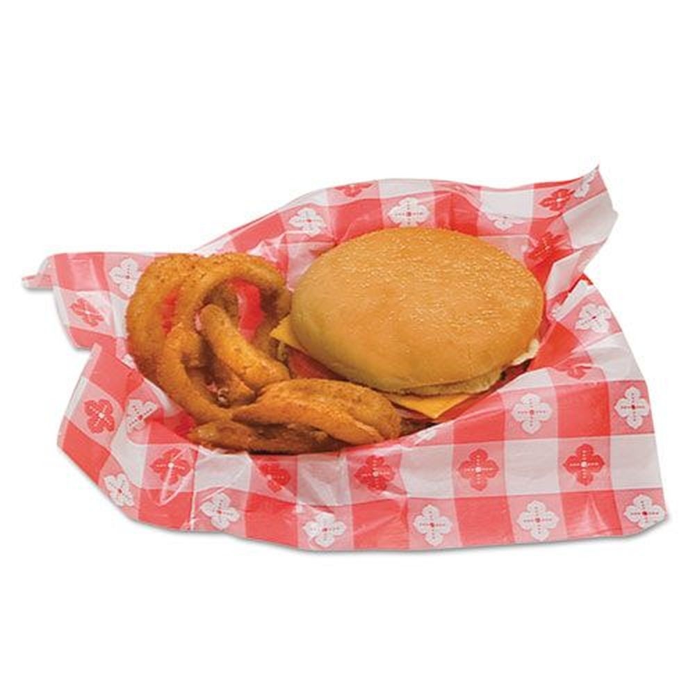Red Gingham Poly Wax Paper Basket Liner