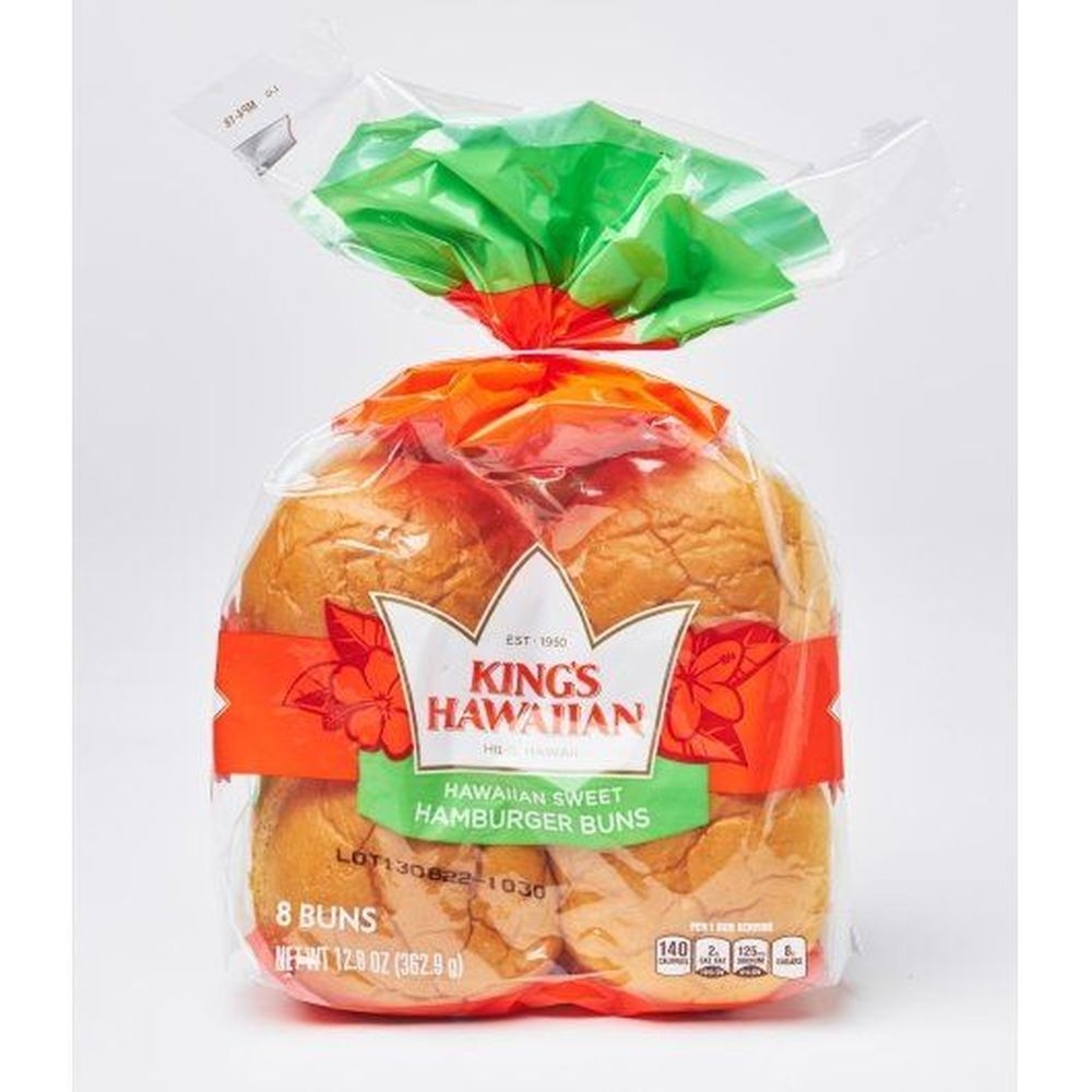 Kings Hawaiian Sweet Hamburger Buns, 12.8 Ounce -- 12 per case.