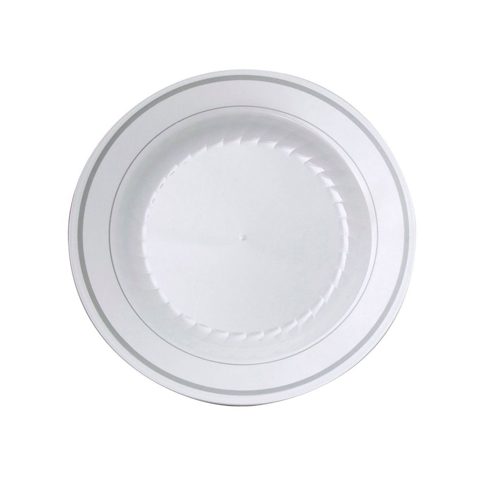 White / Silver Number 6 Polystyrene Round Plate 6 inch