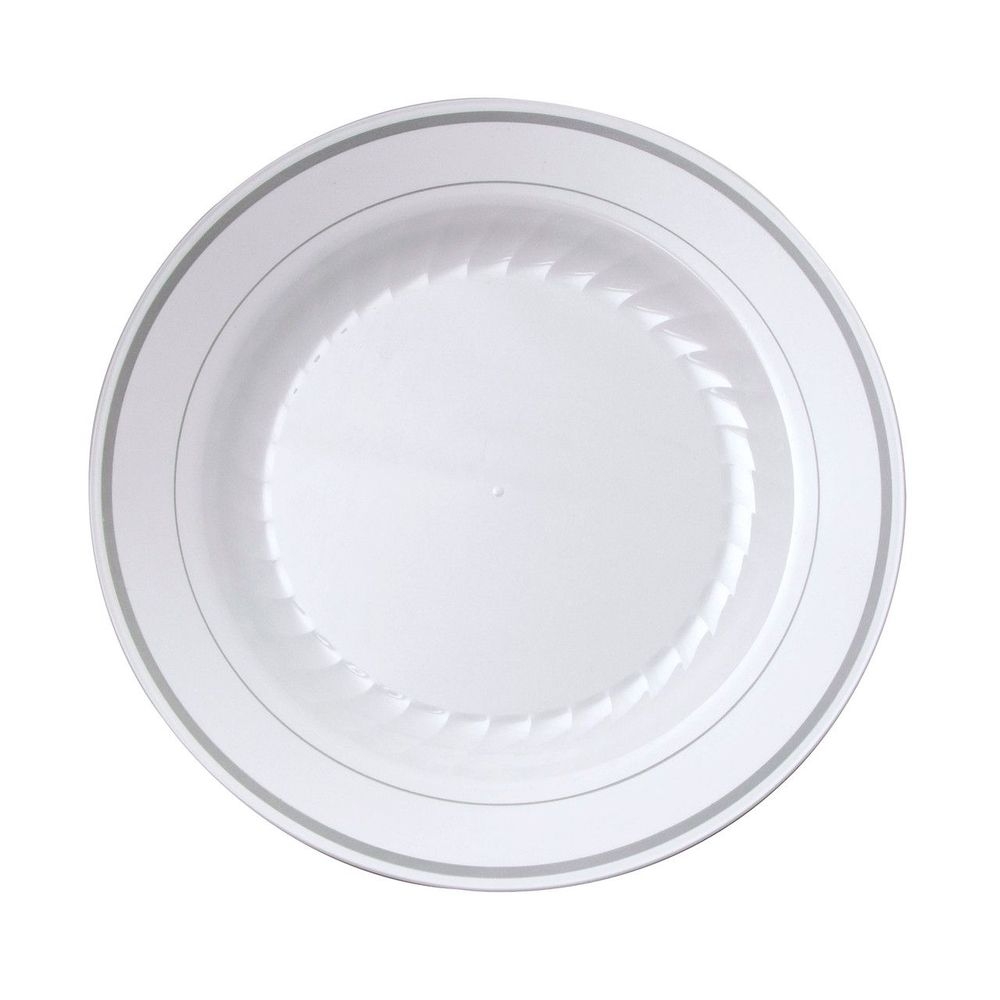 White / Silver Number 6 Polystyrene Round Plate 9 inch