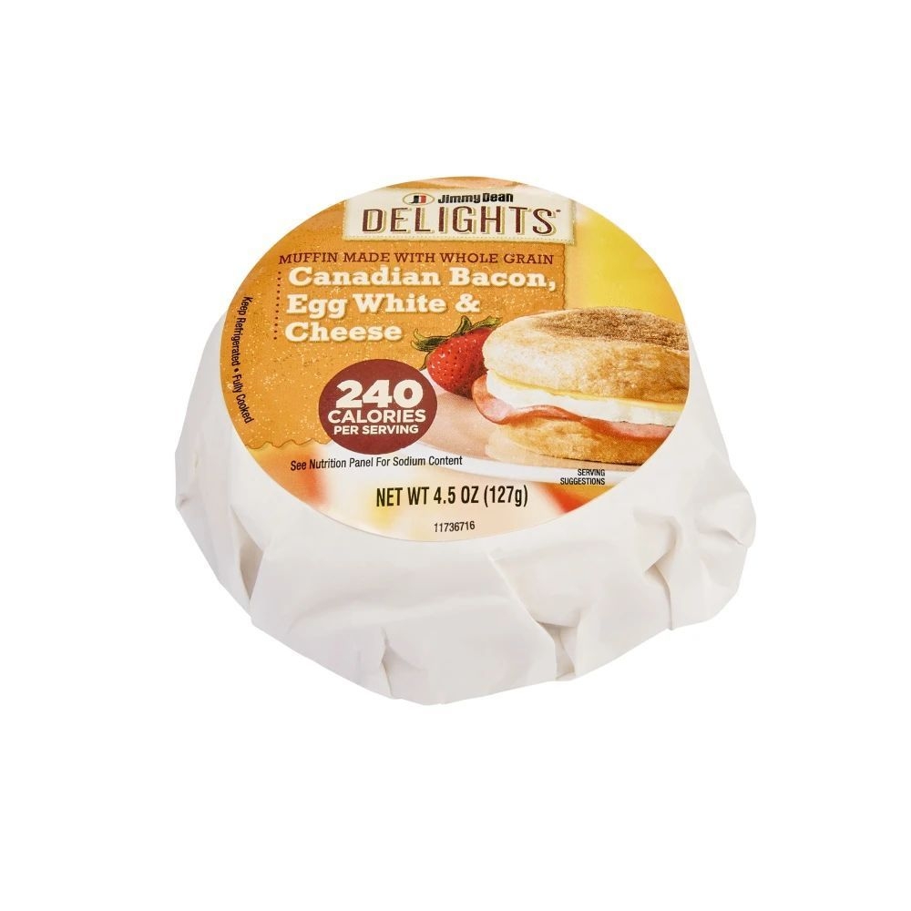 Jimmy Dean D lights Canadian Bacon Muffin Egg White and Cheese Breakfast Sandwich, 4.5 Ounce -- 12 per case.