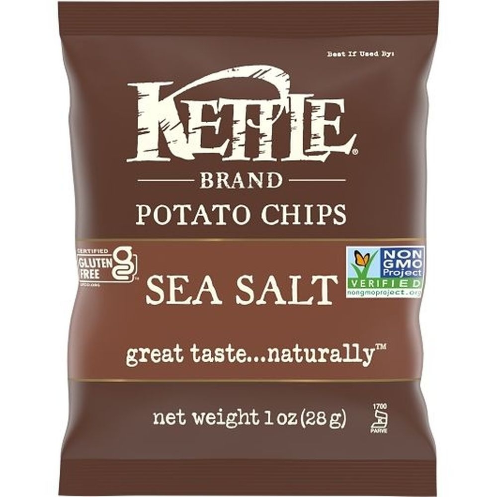 Kettle Foods Sea Salt Potato Chips, 1 Ounce -- 72 per case.