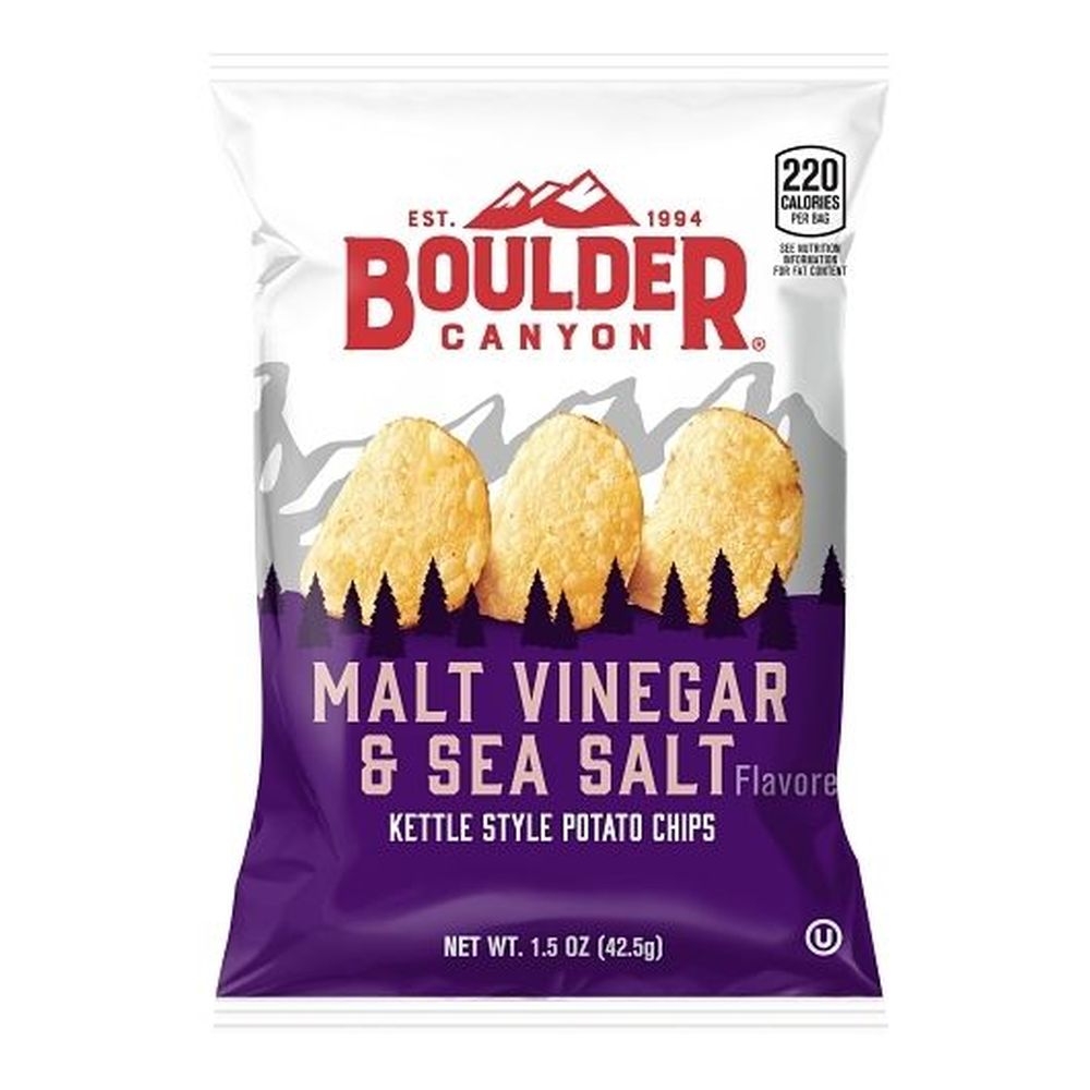 Boulder Canyon Malt Vinegar and Sea Salt Kettle Cooked Potato Chips - 1.5 oz. bag, 55 per case