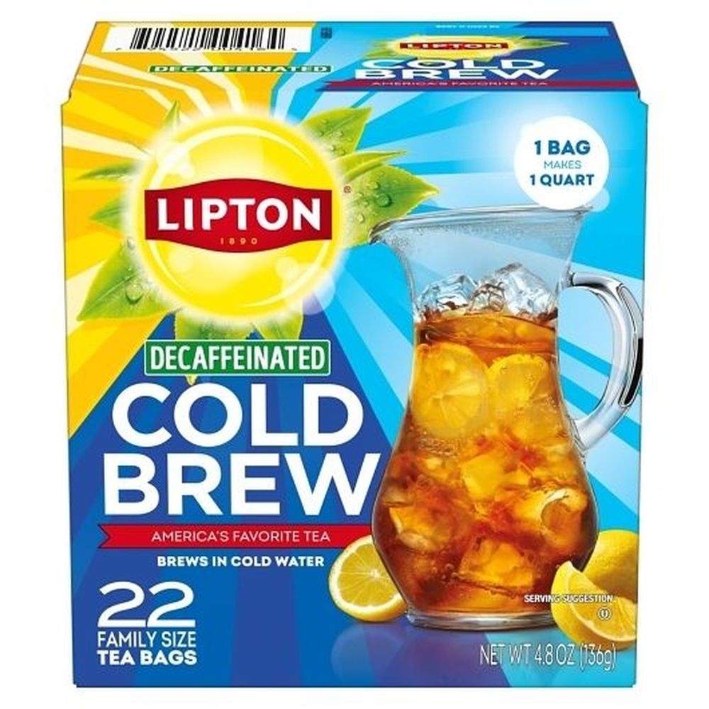 Lipton Decaffeinated Cold Brew Black Iced Tea - Family Size, 22 Tea Bags -- 6 Per Case