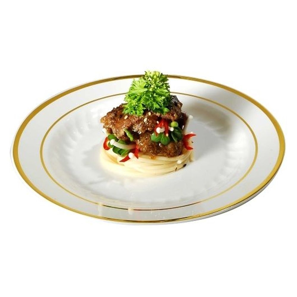 Silver Splendor Polystyrene 9 inch Bone Dinner Plate with Gold Trim